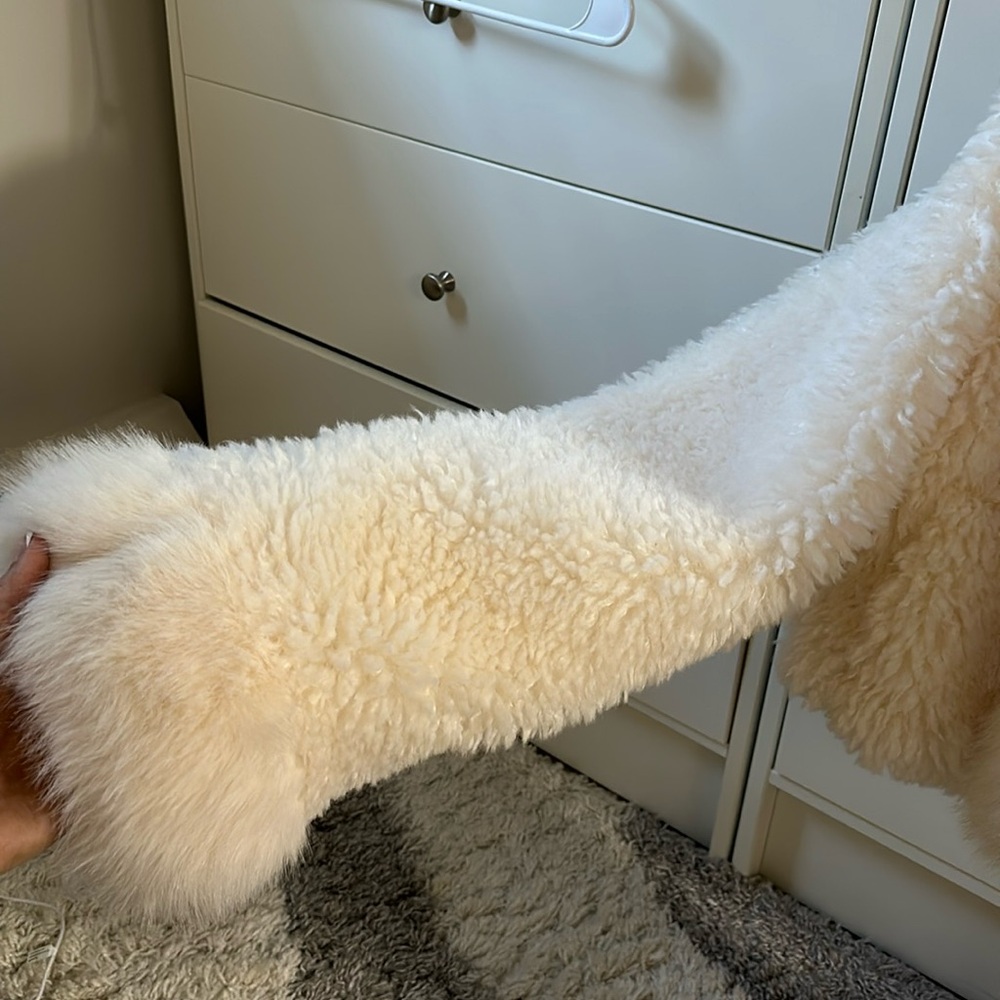 Miss Circle Kali white cropped faux fur jacket with hood